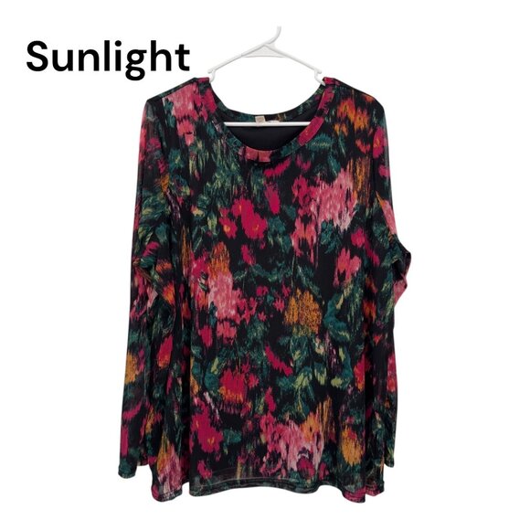 Terra & Sky Tops - Terra & Sky Women Plus Size 1X Long Sleeve Floral Top Blouse Stretch Mesh Lined